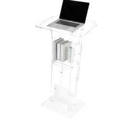 VEVOR Podium Stand, 43-Inch Acrylic Lectern, Portable Laptop Desk with Wide Reading Surface and Storage Shelf, Book Stopper, Floor-Standing, for Classroom, Wedding, Conference, Lecture and Concert