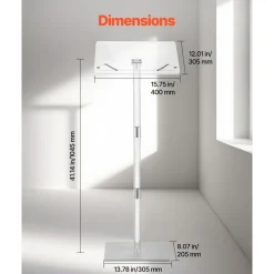 VEVOR Podium Stand, 43-Inch Acrylic Lectern, Portable Laptop Desk with Wide Reading Surface, Book Clips, Adjustable Angle, Floor-Standing, for Classroom, Wedding, Conference, Lecture and Concert