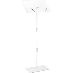 VEVOR Podium Stand, 43-Inch Acrylic Lectern, Portable Laptop Desk with Wide Reading Surface, Book Clips, Adjustable Angle, Floor-Standing, for Classroom, Wedding, Conference, Lecture and Concert