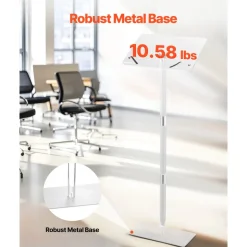 VEVOR Podium Stand, 43-Inch Acrylic Lectern, Portable Laptop Desk with Wide Reading Surface, Book Clips, Adjustable Angle, Floor-Standing, for Classroom, Wedding, Conference, Lecture and Concert