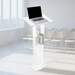 VEVOR Podium Stand, 50-Inch Acrylic Lectern, Portable Laptop Desk with Wide Reading Surface and Storage Shelf, Book Stopper, Floor-Standing, for Classroom, Wedding, Conference, Lecture and Concert