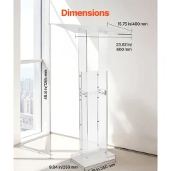 VEVOR Podium Stand, 50-Inch Acrylic Lectern, Portable Laptop Desk with Wide Reading Surface and Storage Shelf, Book Stopper, Floor-Standing, for Classroom, Wedding, Conference, Lecture and Concert