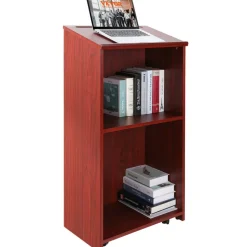 VEVOR Podium Stand, 47 inch Hostess Stand with 4 Rolling Wheels, Wood Podium with Storage Shelves and Slant Desktop, Lecterns & Podiums for Home, Office, School, Church, Brown