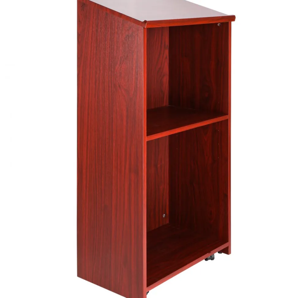 VEVOR Podium Stand, 47 inch Hostess Stand with 4 Rolling Wheels, Wood Podium with Storage Shelves and Slant Desktop, Lecterns & Podiums for Home, Office, School, Church, Brown