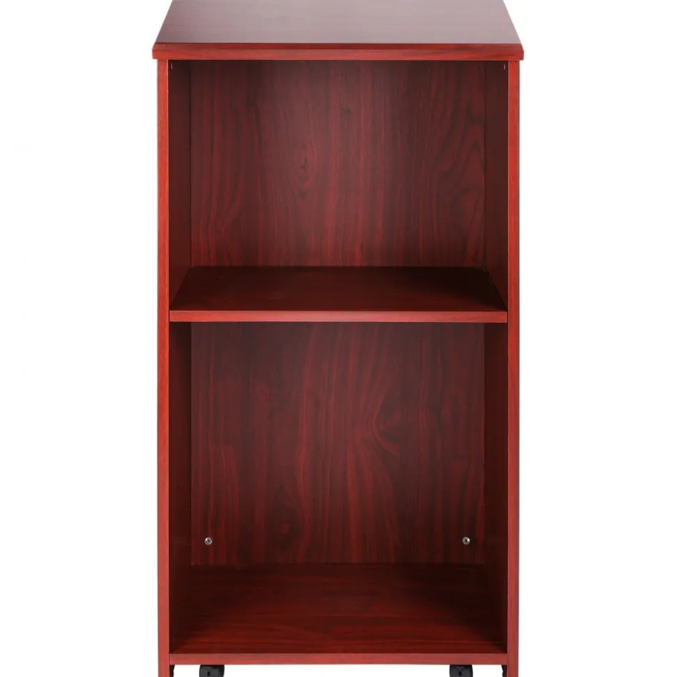 VEVOR Podium Stand, 47 inch Hostess Stand with 4 Rolling Wheels, Wood Podium with Storage Shelves and Slant Desktop, Lecterns & Podiums for Home, Office, School, Church, Brown