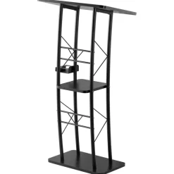VEVOR Podium Stand, 47-Inch Metal Lectern, Curved Standing Podium with Wide Reading Surface, Open Storage Compartment, Book Stopper, Cup Holder, for Classroom, Wedding, Conference, Speech, and Concert