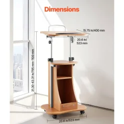 VEVOR Podium Stand, 43-Inch Wooden Lectern, Portable Laptop Desk with Lockable Wheels, Wide Reading Surface and Open Storage Area, Adjustable Height and Angle, for Speeches, Lectures, or Presentations