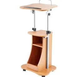 VEVOR Podium Stand, 43-Inch Wooden Lectern, Portable Laptop Desk with Lockable Wheels, Wide Reading Surface and Open Storage Area, Adjustable Height and Angle, for Speeches, Lectures, or Presentations