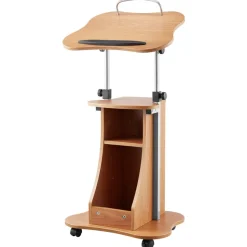 VEVOR Podium Stand, 43-Inch Wooden Lectern, Portable Laptop Desk with Lockable Wheels, Wide Reading Surface and Open Storage Area, Adjustable Height and Angle, for Speeches, Lectures, or Presentations