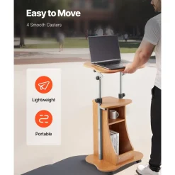 VEVOR Podium Stand, 43-Inch Wooden Lectern, Portable Laptop Desk with Lockable Wheels, Wide Reading Surface and Open Storage Area, Adjustable Height and Angle, for Speeches, Lectures, or Presentations