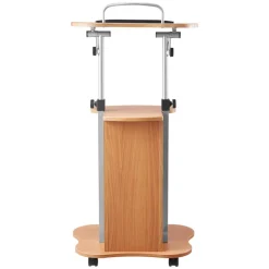 VEVOR Podium Stand, 43-Inch Wooden Lectern, Portable Laptop Desk with Lockable Wheels, Wide Reading Surface and Open Storage Area, Adjustable Height and Angle, for Speeches, Lectures, or Presentations