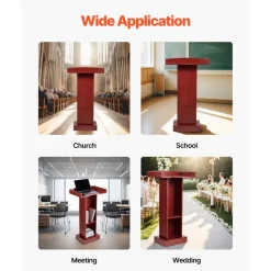 VEVOR Podium Stand, 41-Inch Wooden Lectern, Laptop Desk with Wide Reading Surface and Storage Shelf, Edge Stopper, Elegant Design, Flool-Standing, for Classroom, Conference, Church, and Presentation