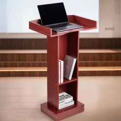 VEVOR Podium Stand, 41-Inch Wooden Lectern, Laptop Desk with Wide Reading Surface and Storage Shelf, Edge Stopper, Elegant Design, Flool-Standing, for Classroom, Conference, Church, and Presentation