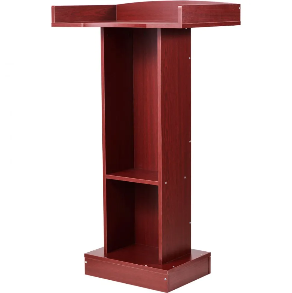 VEVOR Podium Stand, 41-Inch Wooden Lectern, Laptop Desk with Wide Reading Surface and Storage Shelf, Edge Stopper, Elegant Design, Flool-Standing, for Classroom, Conference, Church, and Presentation