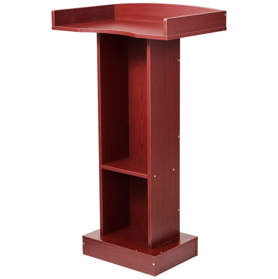 VEVOR Podium Stand, 41-Inch Wooden Lectern, Laptop Desk with Wide Reading Surface and Storage Shelf, Edge Stopper, Elegant Design, Flool-Standing, for Classroom, Conference, Church, and Presentation