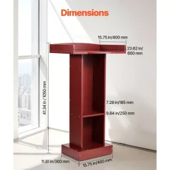 VEVOR Podium Stand, 41-Inch Wooden Lectern, Laptop Desk with Wide Reading Surface and Storage Shelf, Edge Stopper, Elegant Design, Flool-Standing, for Classroom, Conference, Church, and Presentation
