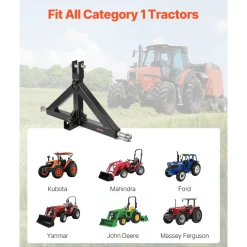 VEVOR 3 Point Hitch Receiver with 2 in Receiver, 3pt Quick Hitch Attachment, 3,000 lbs Capacity, Heavy Duty Tractor Tow Drawbar Adapter, Compatible with Kubota, Mahindra, John Deere, Massey Ferguson