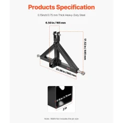 VEVOR 3 Point Hitch Receiver with 2 in Receiver, 3pt Quick Hitch Attachment, 3,000 lbs Capacity, Heavy Duty Tractor Tow Drawbar Adapter, Compatible with Kubota, Mahindra, John Deere, Massey Ferguson