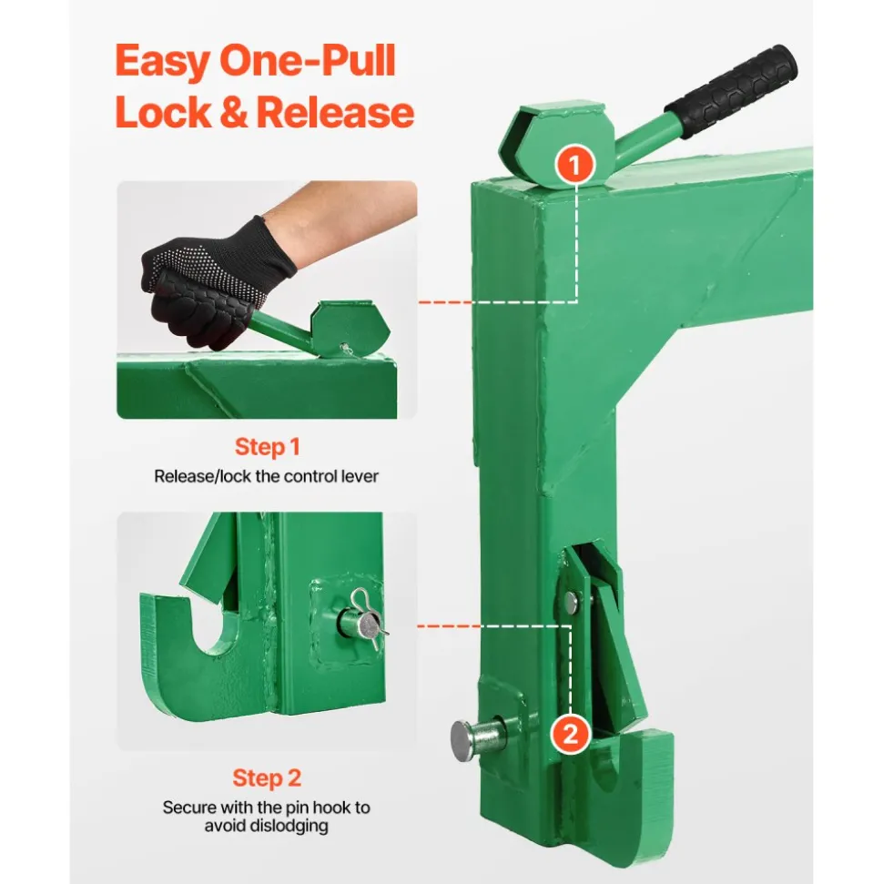 VEVOR 3-Point Quick Hitch, 4000 Lbs Lift Capacity, 3-Pt Trailer Hitch with 5 Level Adjustable Bolt, Adaptation to Category 2 Tractor, Heavy Duty 3 Point Attachments, Green