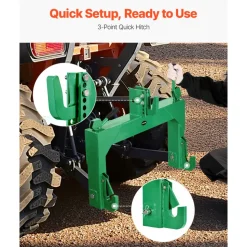 VEVOR 3-Point Quick Hitch, 4000 Lbs Lift Capacity, 3-Pt Trailer Hitch with 5 Level Adjustable Bolt, Adaptation to Category 2 Tractor, Heavy Duty 3 Point Attachments, Green