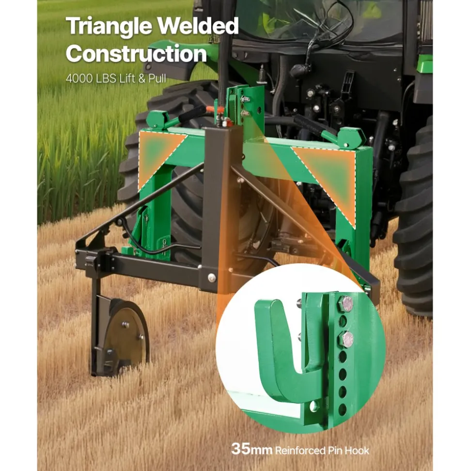 VEVOR 3-Point Quick Hitch, 4000 Lbs Lift Capacity, 3-Pt Trailer Hitch with 5 Level Adjustable Bolt, Adaptation to Category 2 Tractor, Heavy Duty 3 Point Attachments, Green