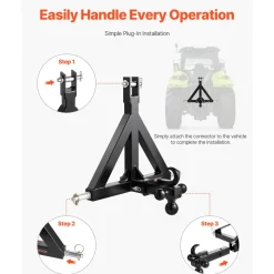 VEVOR 3 Point Trailer Hitch 2 in Receiver, 3pt Quick Hitch Attachment with 3 Trailer Balls, Tractor Tow Drawbar Adapter, Compatible with Kubota, Mahindra, Ford, Yanmar, John Deere, Massey Ferguson