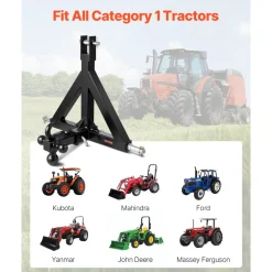 VEVOR 3 Point Trailer Hitch 2 in Receiver, 3pt Quick Hitch Attachment with 3 Trailer Balls, Tractor Tow Drawbar Adapter, Compatible with Kubota, Mahindra, Ford, Yanmar, John Deere, Massey Ferguson