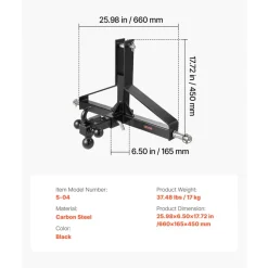 VEVOR 3 Point Trailer Hitch with 2 in Receiver, 3pt Quick Hitch Attachment, Heavy Duty Tractor Tow Drawbar Adapter, Compatible with Kubota, Mahindra, Ford, Yanmar, John Deere, Massey Ferguson