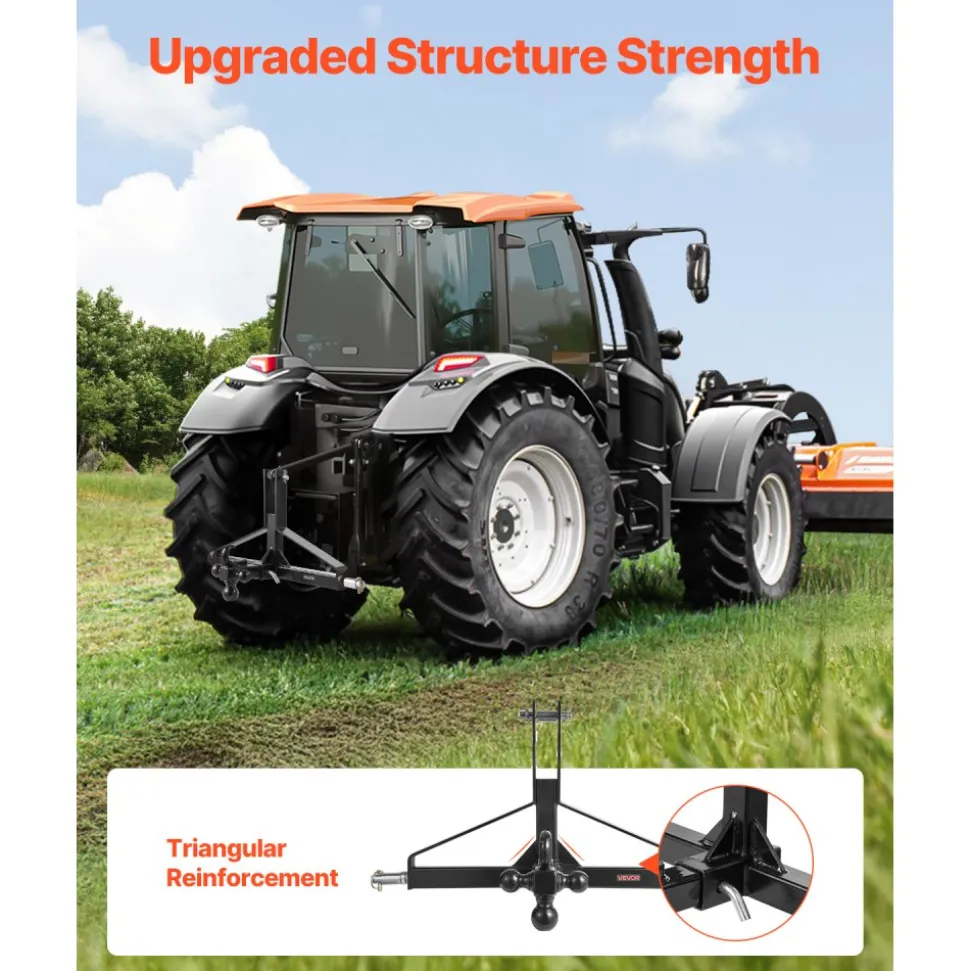 VEVOR 3 Point Trailer Hitch with 2 in Receiver, 3pt Quick Hitch Attachment, Heavy Duty Tractor Tow Drawbar Adapter, Compatible with Kubota, Mahindra, Ford, Yanmar, John Deere, Massey Ferguson