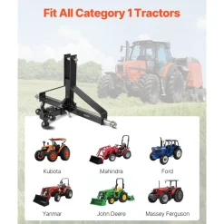 VEVOR 3 Point Trailer Hitch with 2 in Receiver, 3pt Quick Hitch Attachment, Heavy Duty Tractor Tow Drawbar Adapter, Compatible with Kubota, Mahindra, Ford, Yanmar, John Deere, Massey Ferguson