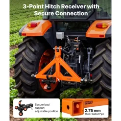 VEVOR 3 Point Trailer Hitch with 2" Receiver, 3 Pt Quick Hitch Attachment with 3 Trailer Balls, Tractor Tow Drawbar Adapter for Category 1, Kubota, Mahindra, Ford, Yanmar, John Deere, Massey Ferguson