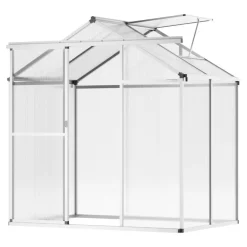 VEVOR Polycarbonate Greenhouse, 6 x 4 Ft, Outdoor Greenhouse with Adjustable Vent Windows, Pavilion Styled Greenhouse with Sliding Door, Aluminum Large Walk-in Greenhouse Kit for Garden Backyard