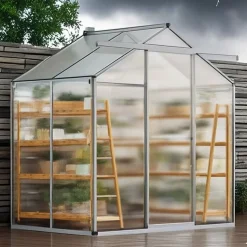 VEVOR Polycarbonate Greenhouse, 6 x 4 Ft, Outdoor Greenhouse with Adjustable Vent Windows, Pavilion Styled Greenhouse with Sliding Door, Aluminum Large Walk-in Greenhouse Kit for Garden Backyard
