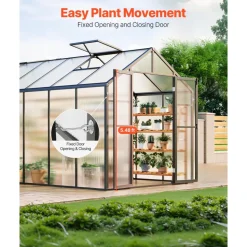 VEVOR Polycarbonate Greenhouse, 8 x 14 Ft, Outdoor Greenhouse with 2 Vent Windows, Pavilion Styled Greenhouse with Hinged Door, Aluminum Large Walk-in Greenhouse Kit for Outside Garden Backyard