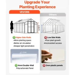 VEVOR Polycarbonate Greenhouse, 8 x 14 Ft, Outdoor Greenhouse with 2 Vent Windows, Pavilion Styled Greenhouse with Hinged Door, Aluminum Large Walk-in Greenhouse Kit for Outside Garden Backyard
