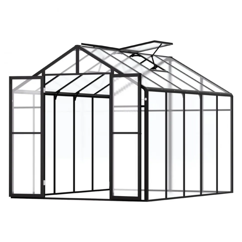 VEVOR Polycarbonate Greenhouse, 8 x 10 Ft, Outdoor Greenhouse with 2 Vent Windows, Pavilion Styled Greenhouse with Hinged Door, Aluminum Large Walk-in Greenhouse Kit for Outside Garden Backyard