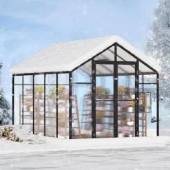 VEVOR Polycarbonate Greenhouse, 8 x 10 Ft, Outdoor Greenhouse with 2 Vent Windows, Pavilion Styled Greenhouse with Hinged Door, Aluminum Large Walk-in Greenhouse Kit for Outside Garden Backyard