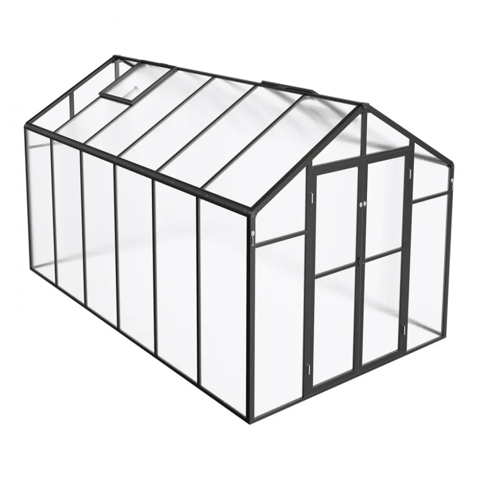 VEVOR Polycarbonate Greenhouse, 8 x 12 Ft, Outdoor Greenhouse with 2 Vent Windows, Pavilion Styled Greenhouse with Hinged Door, Aluminum Large Walk-in Greenhouse Kit for Outside Garden Backyard