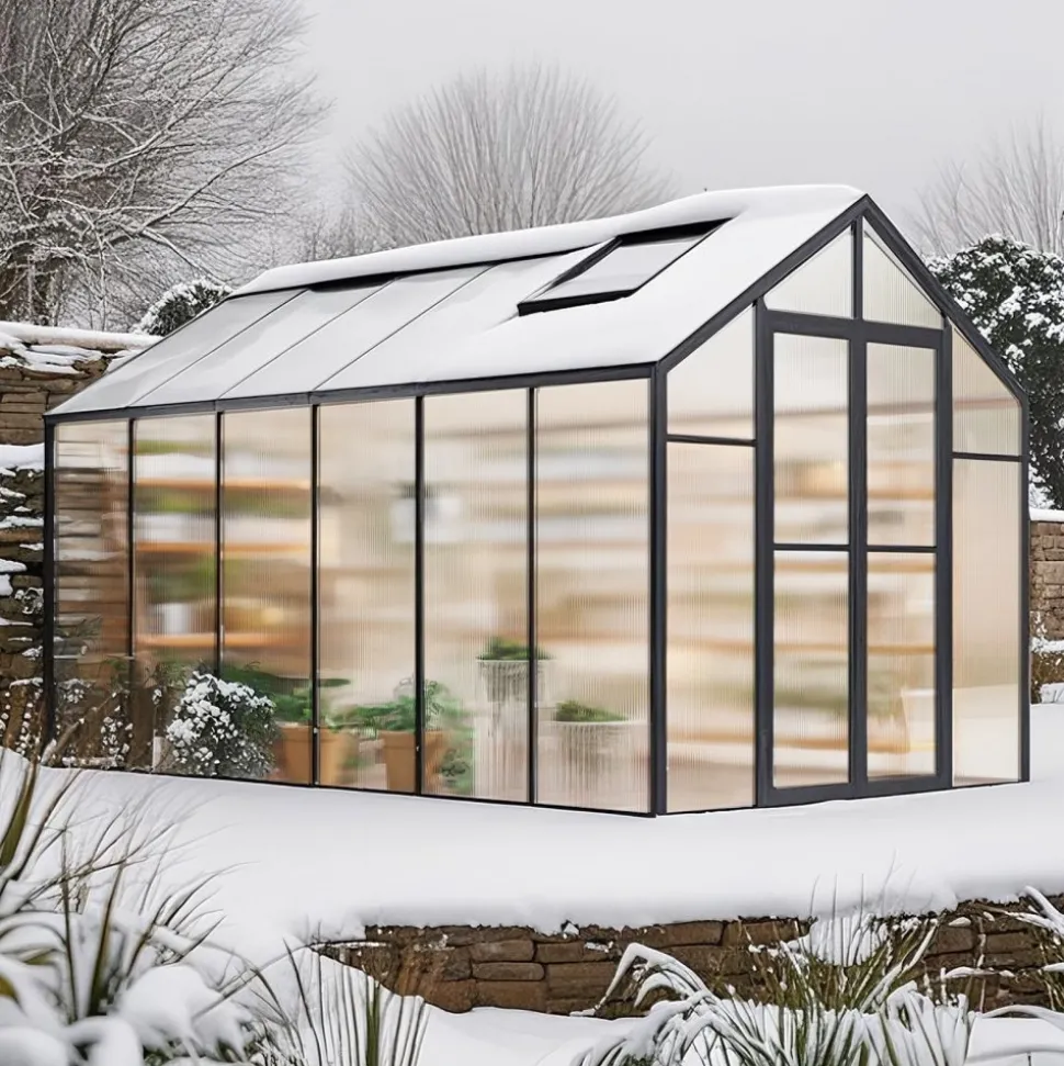 VEVOR Polycarbonate Greenhouse, 8 x 12 Ft, Outdoor Greenhouse with 2 Vent Windows, Pavilion Styled Greenhouse with Hinged Door, Aluminum Large Walk-in Greenhouse Kit for Outside Garden Backyard