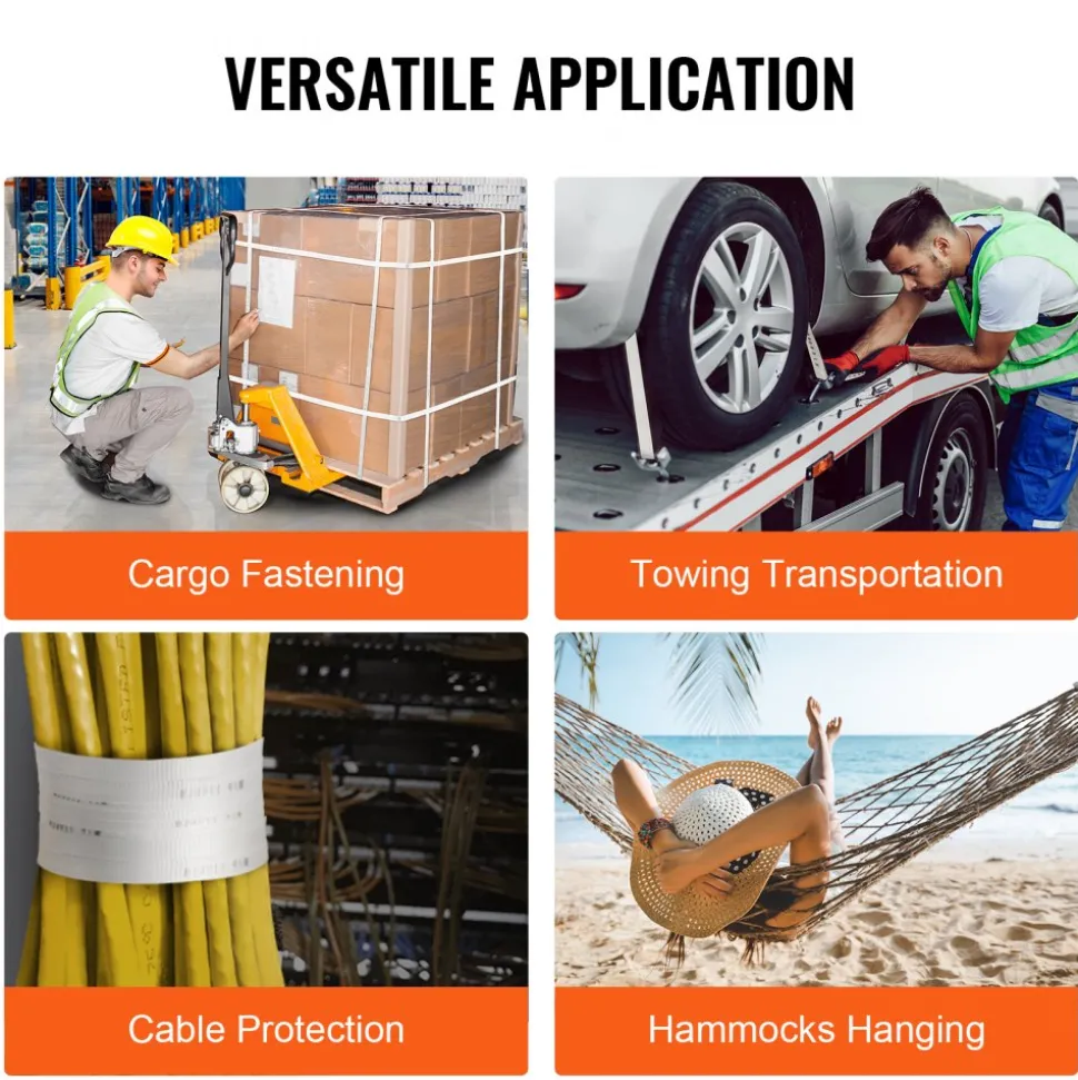 VEVOR Polyester Pull Tape, 1" x 2103' Mule Tape Flat Rope, 6000 lbf Tensile Capacity, Printed Webbing Cable Pulling Tape for Packaging, Gardening, Commercial Electrical, Conduit Work, White