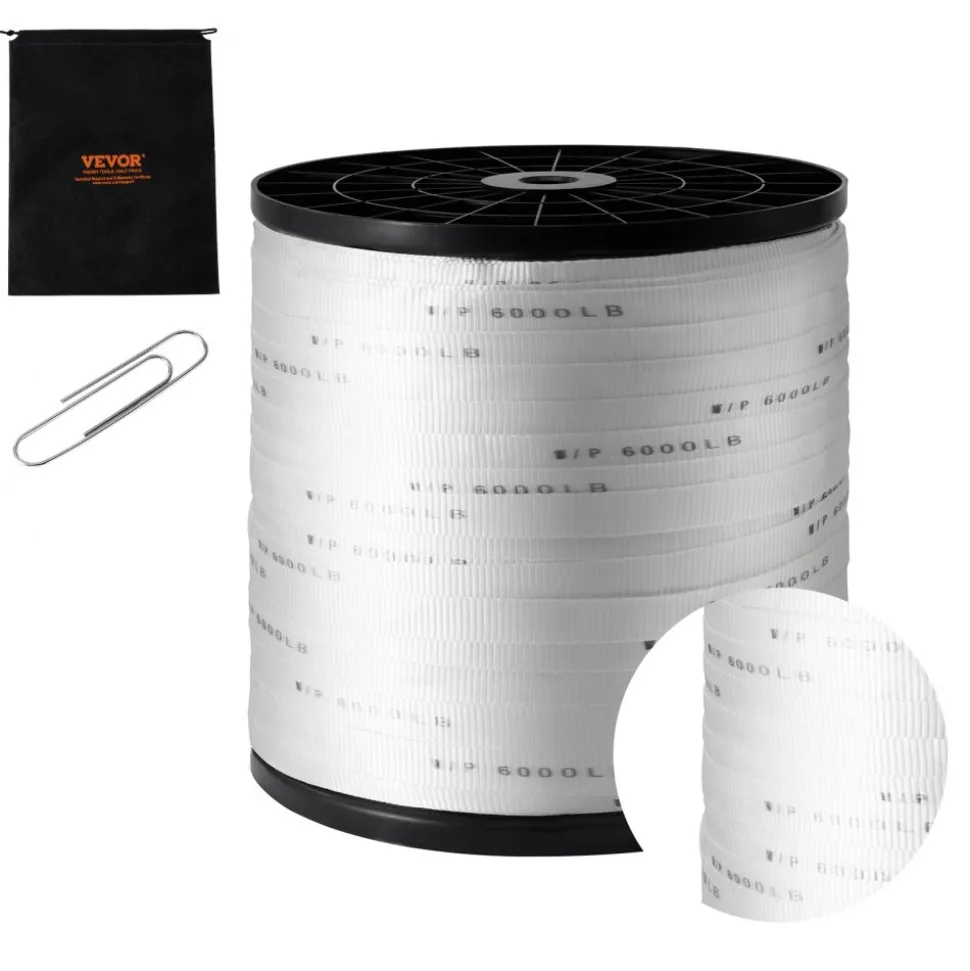 VEVOR Polyester Pull Tape, 1" x 2103' Mule Tape Flat Rope, 6000 lbf Tensile Capacity, Printed Webbing Cable Pulling Tape for Packaging, Gardening, Commercial Electrical, Conduit Work, White