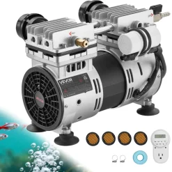 VEVOR Pond Aerator, 6.7CFM 1 HP Air Compressor, Lake Aerator for Ponds up to 3 Acres, Overheat Protection & Anti-Backflow Valve, 745W Powerful Motor, Pond Aeration Pump for Water Oxygen Circulation