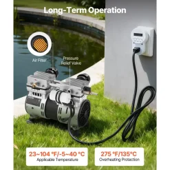 VEVOR Pond Aerator, 6.7CFM 1 HP Air Compressor, Lake Aerator for Ponds up to 3 Acres, Overheat Protection & Anti-Backflow Valve, 745W Powerful Motor, Pond Aeration Pump for Water Oxygen Circulation