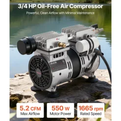 VEVOR Pond Aerator,5.2CFM 3/4 HP Air Compressor, Lake Aerator for Ponds up to 3 Acres, Overheat Protection & Anti-Backflow Valve, 550W Powerful Motor, Pond Aeration Pump for Water Oxygen Circulation