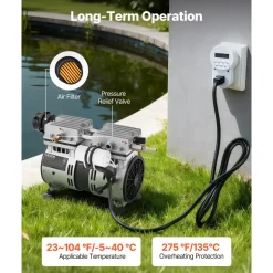 VEVOR Pond Aerator,5.2CFM 3/4 HP Air Compressor, Lake Aerator for Ponds up to 3 Acres, Overheat Protection & Anti-Backflow Valve, 550W Powerful Motor, Pond Aeration Pump for Water Oxygen Circulation