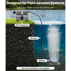 VEVOR Pond Aerator,5.2CFM 3/4 HP Air Compressor, Lake Aerator for Ponds up to 3 Acres, Overheat Protection & Anti-Backflow Valve, 550W Powerful Motor, Pond Aeration Pump for Water Oxygen Circulation