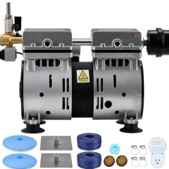VEVOR Pond Aerators, 5.2CFM Aeration System for Lakes up to 3 Acres, 3/4 HP Air Compressor, 2 Diffusers & Two 100' Weighted Tubings, Outdoor Pond Aeration Pump for Deep Water Oxygen Circulation
