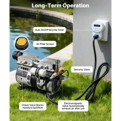 VEVOR Pond Aerators, 5.2CFM Aeration System for Lakes up to 3 Acres, 3/4 HP Air Compressor, 2 Diffusers & Two 100' Weighted Tubings, Outdoor Pond Aeration Pump for Deep Water Oxygen Circulation