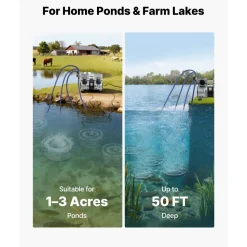 VEVOR Pond Aerators, 6.7CFM Aeration System for Lakes up to 3 Acres, 1 HP Air Compressor, 4 Diffusers & Four 100' Weighted Tubing, Outdoor Pond Aeration Pump for Deep Water Oxygen Circulation