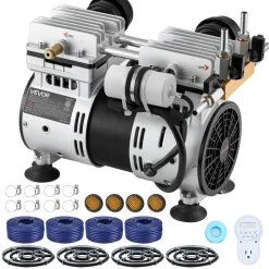 VEVOR Pond Aerators, 6.7CFM Aeration System for Lakes up to 3 Acres, 1 HP Air Compressor, 4 Diffusers & Four 100' Weighted Tubing, Outdoor Pond Aeration Pump for Deep Water Oxygen Circulation